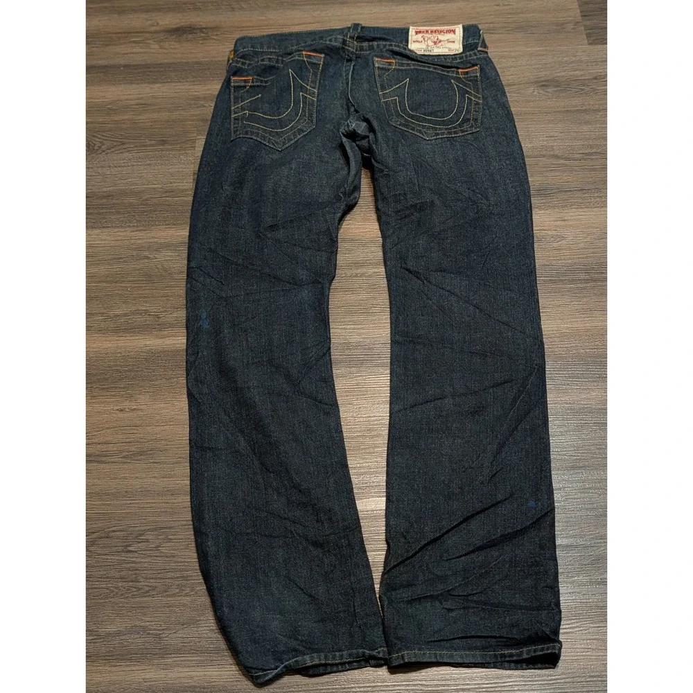 True Religion Bobby Mens Straight Leg Jeans Dark Indigo 31x34 Made in USA READ